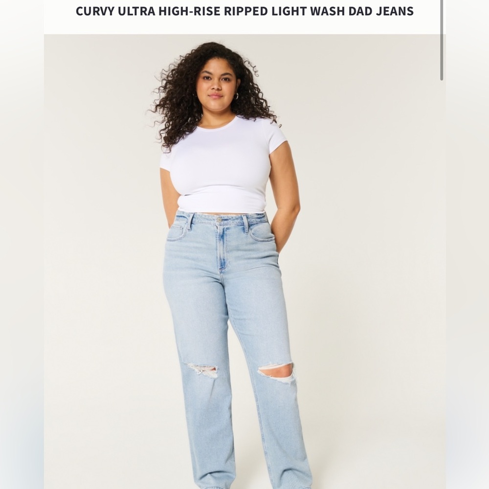 Curvy Ultra High Rise Ripped Light Wash Dad Jeans